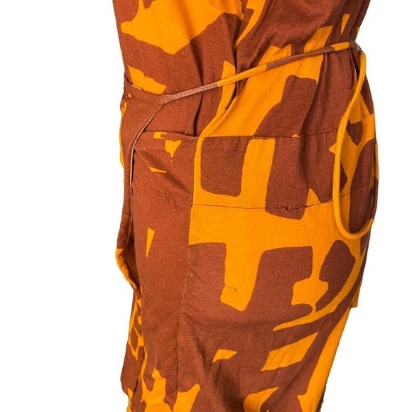 Isabel Marant Flessy Print Wrap Dress Crew Neck Cap Sleeve Orange Dark Brown XL - Picture 5 of 16
